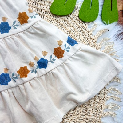 Vestido com Rosas Ferrugem e Azul - Areia